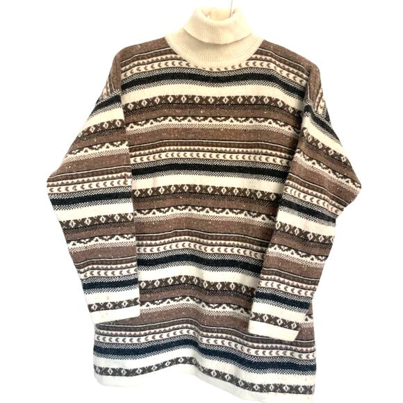 Vintage Maglia Donna Nordic Sweater M Fair Isle Brown Wool Blend Italy Pullover - Picture 1 of 8